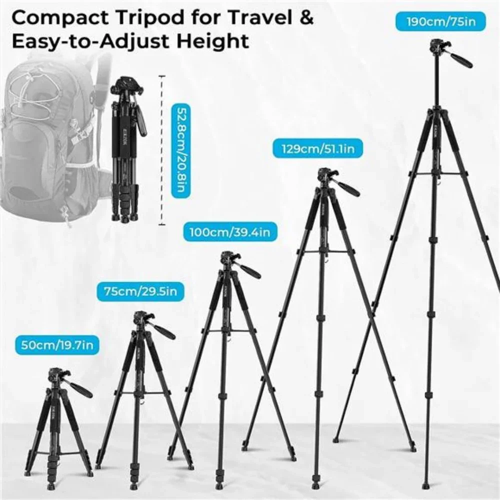 75 Inch Camera Tripod, Lightweight Travel Aluminum Cell Phone Video Tripod